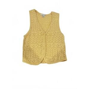 Vintage The Limited Yellow Crochet Sleeveless Button Sweater Vest- Size Medium